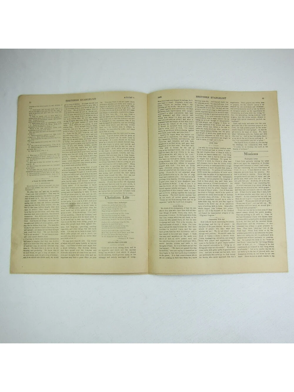 Brethren Evangelist Christian Newspaper Ashland Ohio Antique August 6, 1902 RARE